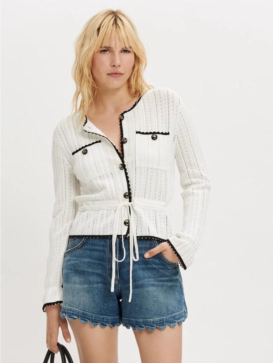 Maje Mobelly Tie Waist Crochet Sweater